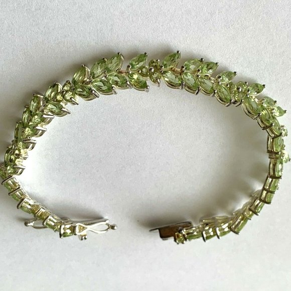 Sterling silver 925 bracelet with chrysolites 7'' - Picture 1 of 5